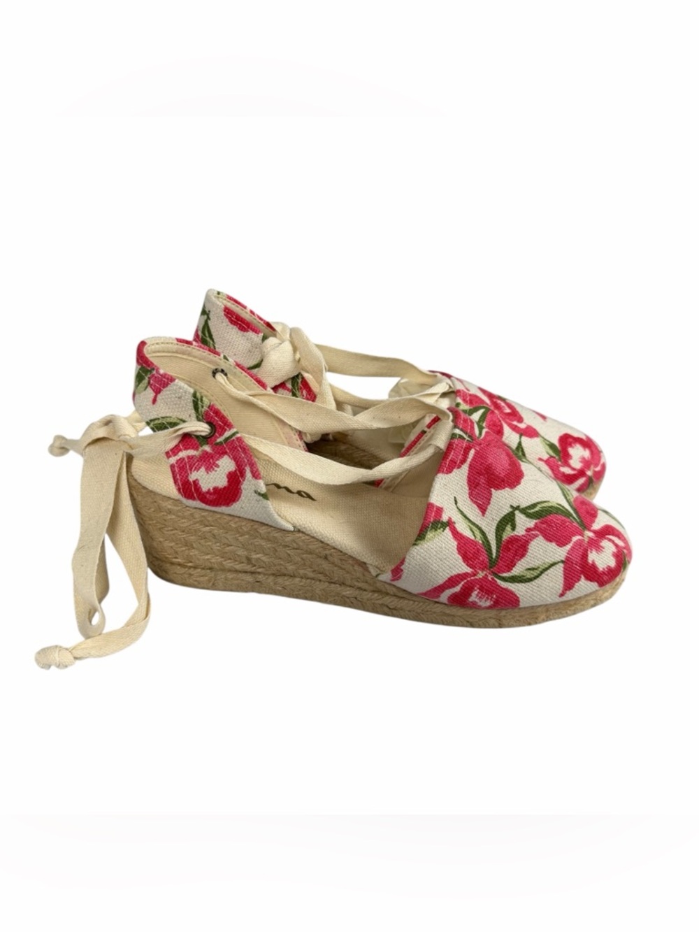 Nina Floral Canvas Lace-Up Espadrille Wedge Sandals Size 8